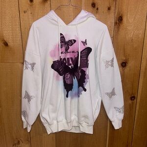 No boundaries sweatshirt with glitter patch butterflies on sleeves